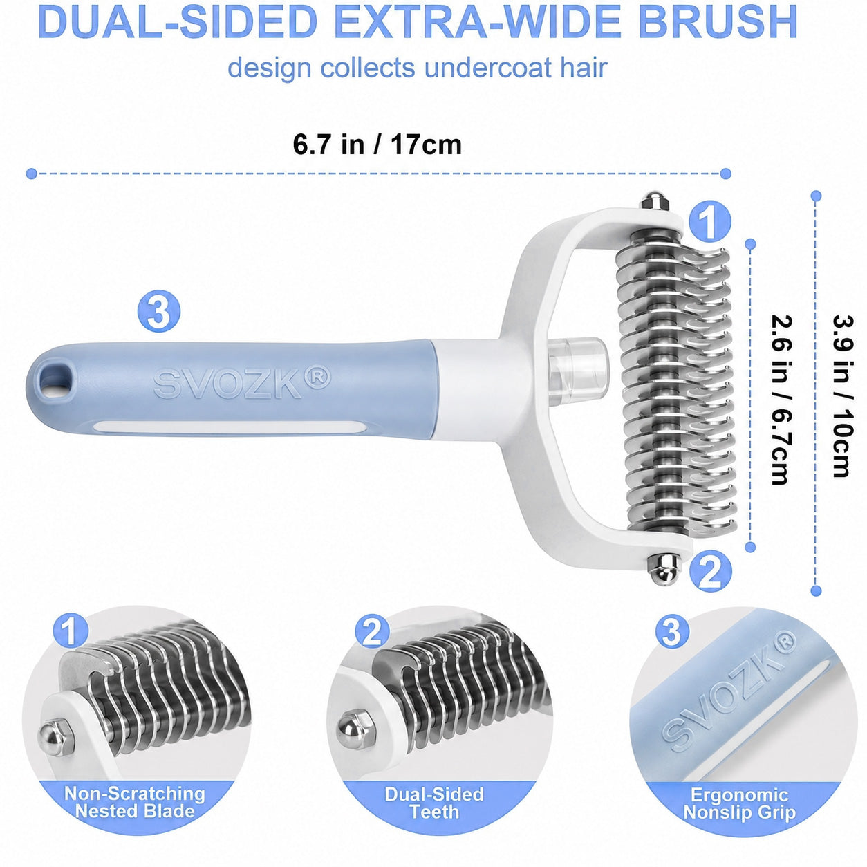 👉 SVOZK® Double-Sided Smart Pet Grooming Brush – 🐾 Hurtless Shedding & Dematting Undercoat Rake for Dogs and Cats