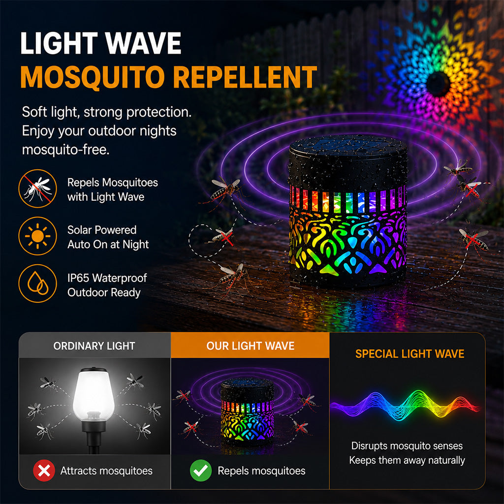 🔥Last Day 50% OFF 丨 REBYIPO® 2-in-1 Solar Mandala Projection Light-Colorful Projection · Outdoor Mosquito-Repelling Aid