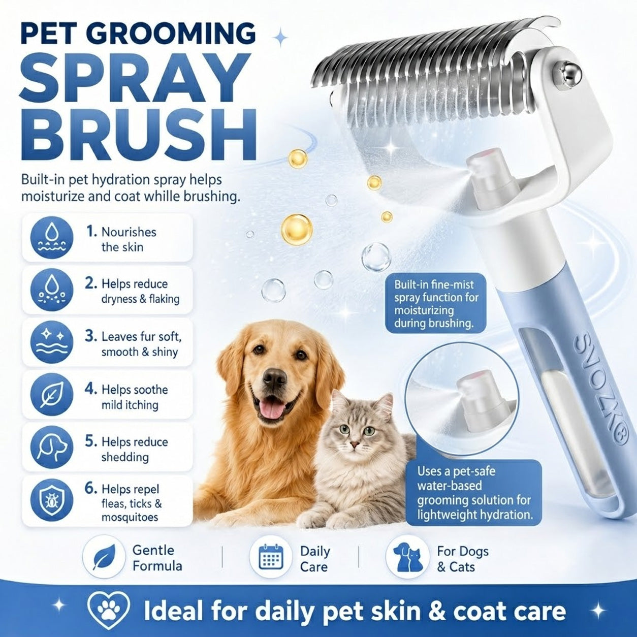 👉 SVOZK® Double-Sided Smart Pet Grooming Brush – 🐾 Hurtless Shedding & Dematting Undercoat Rake for Dogs and Cats