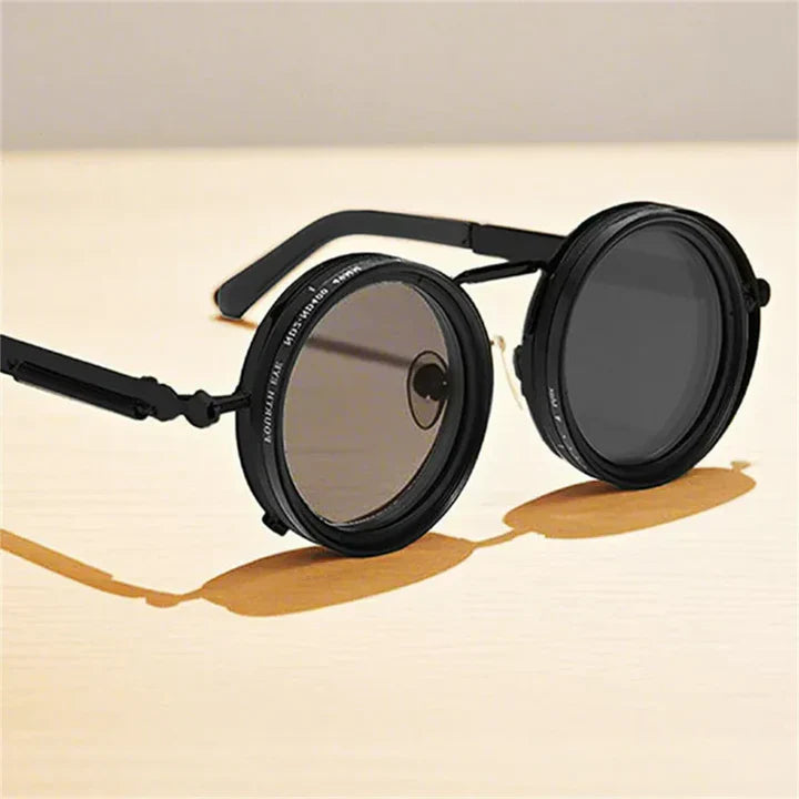 👓 9-Level Adjustable Dimming Polarized Sunglasses with Stepless Rotating Filter, Vintage Steampunk Style
