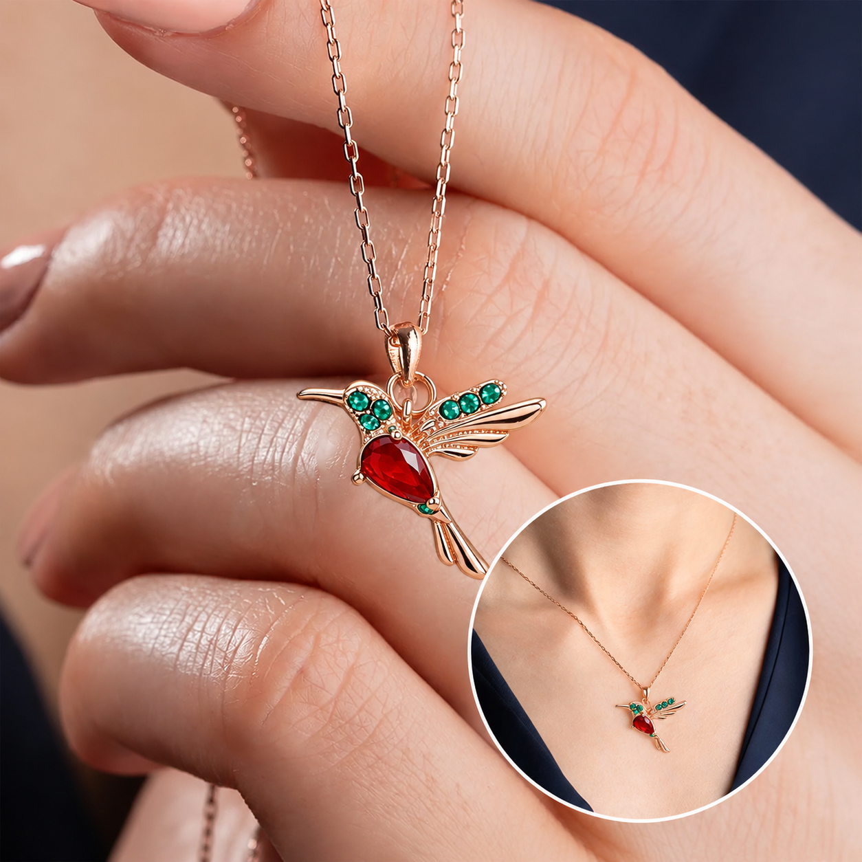 🔥 Last Day: 50% OFF!! | CZTICLE® 🦜2026 Brand-New Upgrade 💥 Exquisite Red Agate Hummingbird Necklace  with Bonus Earrings
