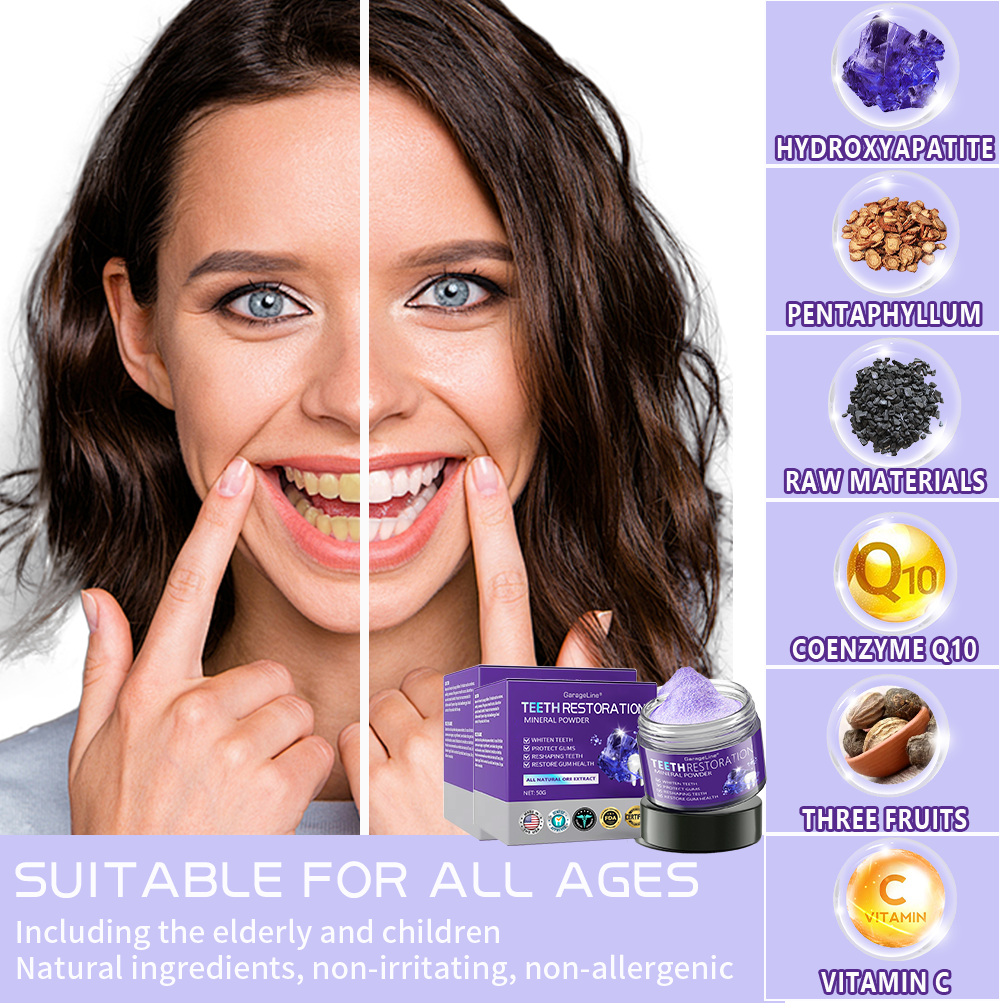 GarageLine® Teeth Restoration Mineral Powder🦷(Suitable for cavities, tooth sensitivity, gum recession, oral inflammation, periodontal problems, and various dental and oral care needs.)