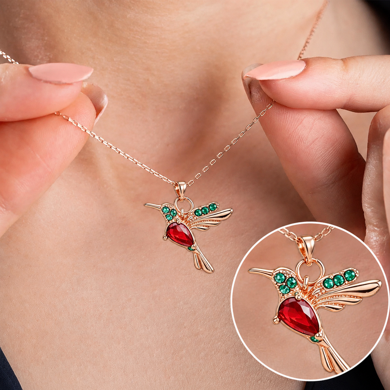 🔥 Last Day: 50% OFF!! | CZTICLE® 🦜2026 Brand-New Upgrade 💥 Exquisite Red Agate Hummingbird Necklace  with Bonus Earrings