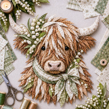 ⏰LAST DAY 49% OFF - 🐮💐🌸 IEY® Birth Flower Highland Cow 3D Layered Fabric Art DIY Kit | Complete Kit Included ✂️ Pre-Cut Pieces • Glue or Stitch Your Way • Create a Cozy 3D Highland Cow Decor 💕