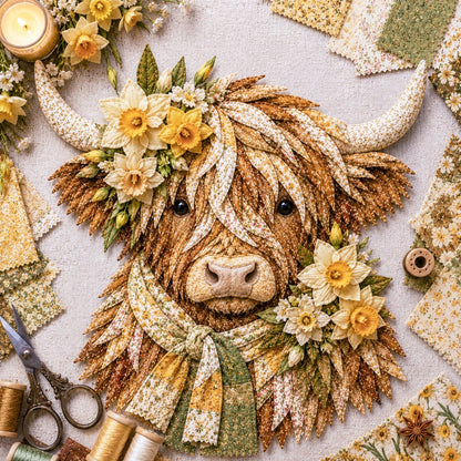 ⏰LAST DAY 49% OFF - 🐮💐🌸 IEY® Birth Flower Highland Cow 3D Layered Fabric Art DIY Kit | Complete Kit Included ✂️ Pre-Cut Pieces • Glue or Stitch Your Way • Create a Cozy 3D Highland Cow Decor 💕