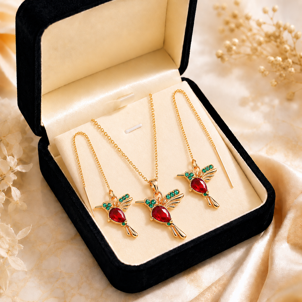 🔥 Last Day: 50% OFF!! | CZTICLE® 🦜2026 Brand-New Upgrade 💥 Exquisite Red Agate Hummingbird Necklace  with Bonus Earrings