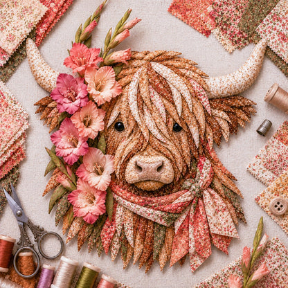 ⏰LAST DAY 49% OFF - 🐮💐🌸 IEY® Birth Flower Highland Cow 3D Layered Fabric Art DIY Kit | Complete Kit Included ✂️ Pre-Cut Pieces • Glue or Stitch Your Way • Create a Cozy 3D Highland Cow Decor 💕