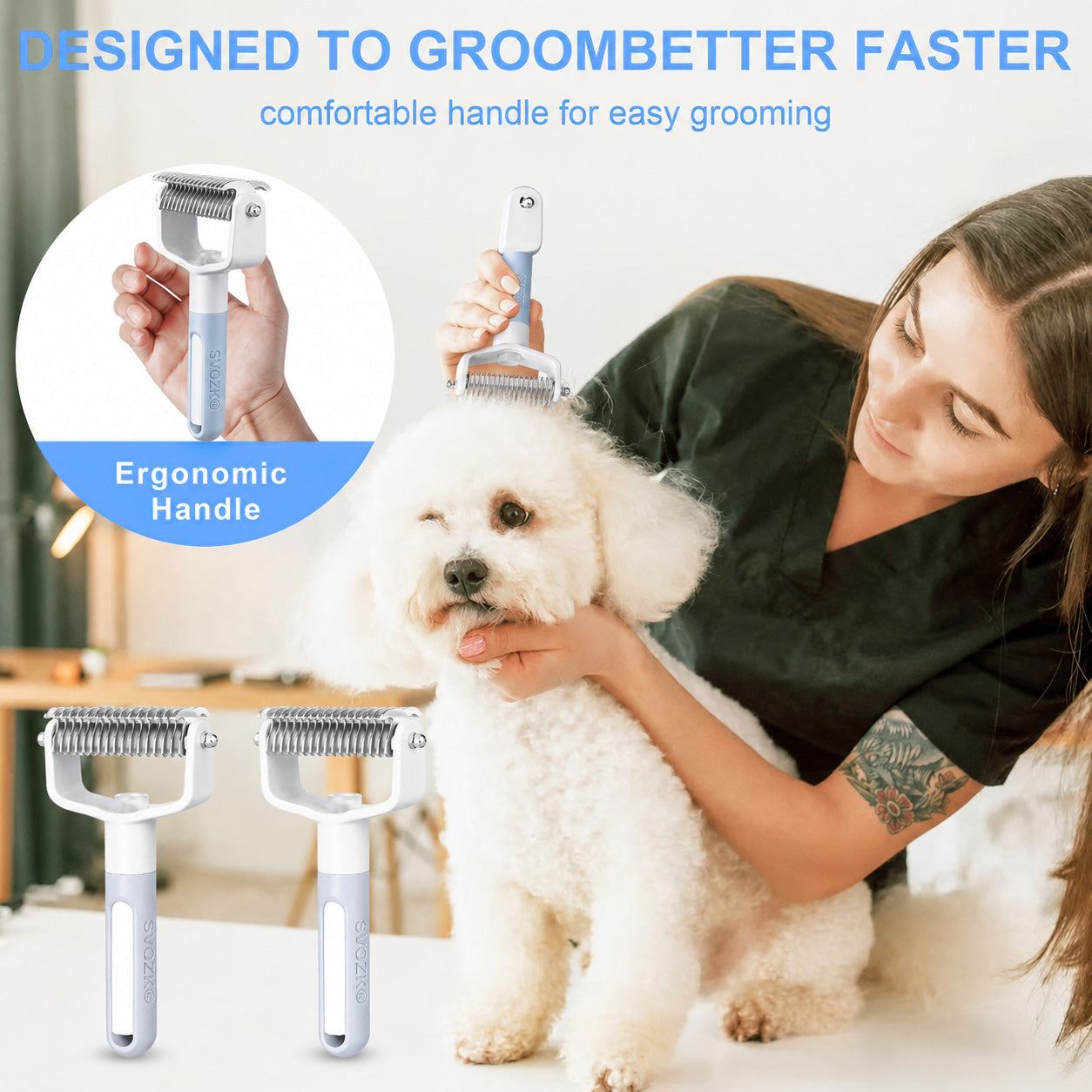 👉 SVOZK® Double-Sided Smart Pet Grooming Brush – 🐾 Hurtless Shedding & Dematting Undercoat Rake for Dogs and Cats