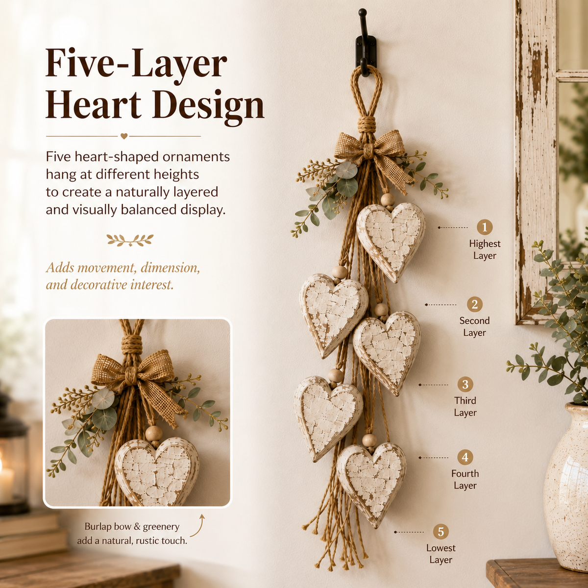 🤎 IEY® Hanging Heart Wall Decor - A Heartwarming Gift for Every Home