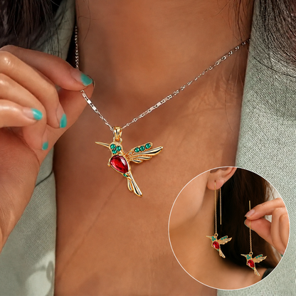 🔥 Last Day: 50% OFF!! | CZTICLE® 🦜2026 Brand-New Upgrade 💥 Exquisite Red Agate Hummingbird Necklace  with Bonus Earrings