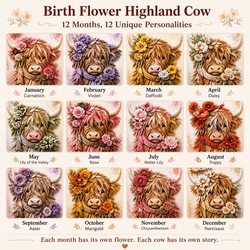 ⏰LAST DAY 49% OFF - 🐮💐🌸 IEY® Birth Flower Highland Cow 3D Layered Fabric Art DIY Kit | Complete Kit Included ✂️ Pre-Cut Pieces • Glue or Stitch Your Way • Create a Cozy 3D Highland Cow Decor 💕