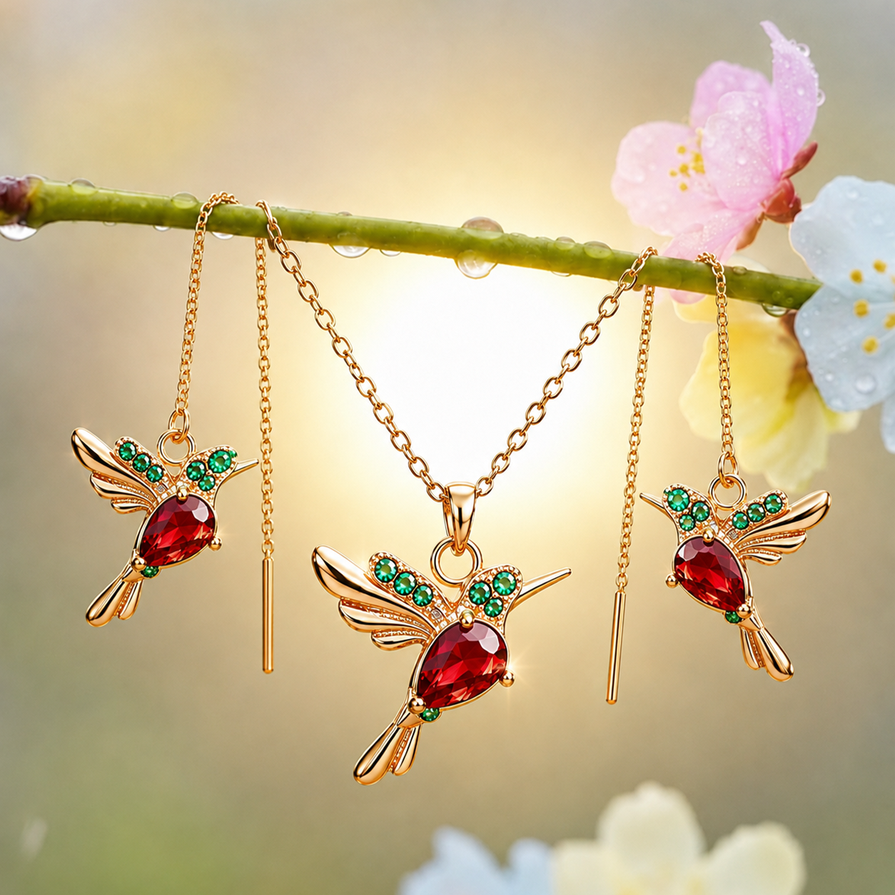 🔥 Last Day: 50% OFF!! | CZTICLE® 🦜2026 Brand-New Upgrade 💥 Exquisite Red Agate Hummingbird Necklace  with Bonus Earrings