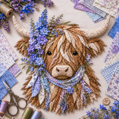 ⏰LAST DAY 49% OFF - 🐮💐🌸 IEY® Birth Flower Highland Cow 3D Layered Fabric Art DIY Kit | Complete Kit Included ✂️ Pre-Cut Pieces • Glue or Stitch Your Way • Create a Cozy 3D Highland Cow Decor 💕