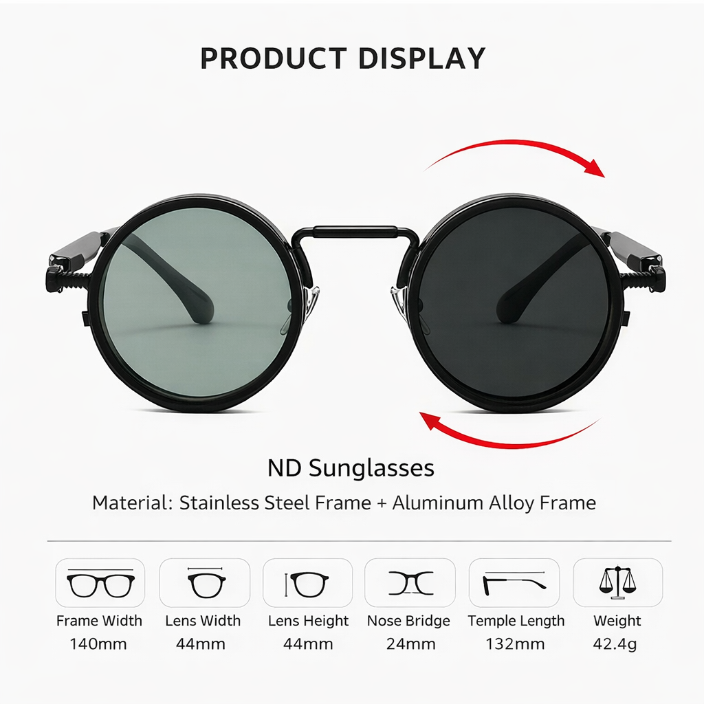 👓 9-Level Adjustable Dimming Polarized Sunglasses with Stepless Rotating Filter, Vintage Steampunk Style