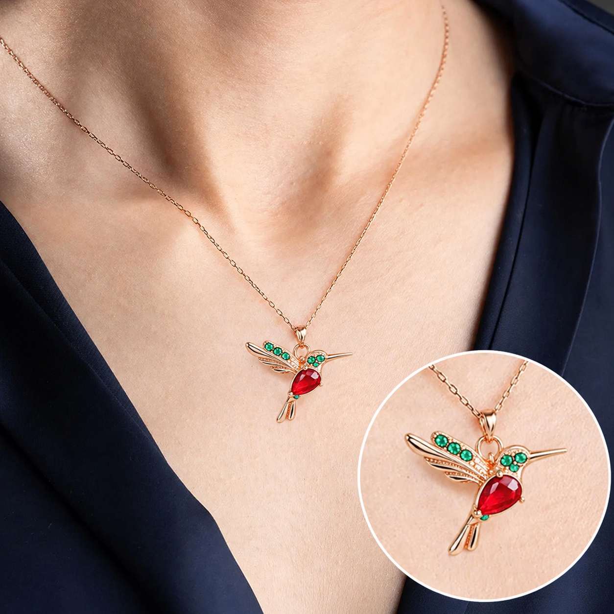 🔥 Last Day: 50% OFF!! | CZTICLE® 🦜2026 Brand-New Upgrade 💥 Exquisite Red Agate Hummingbird Necklace  with Bonus Earrings