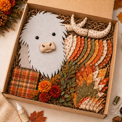 ⏰LAST DAY 49% OFF - 🐮💐🌸 IEY® Birth Flower Highland Cow 3D Layered Fabric Art DIY Kit | Complete Kit Included ✂️ Pre-Cut Pieces • Glue or Stitch Your Way • Create a Cozy 3D Highland Cow Decor 💕