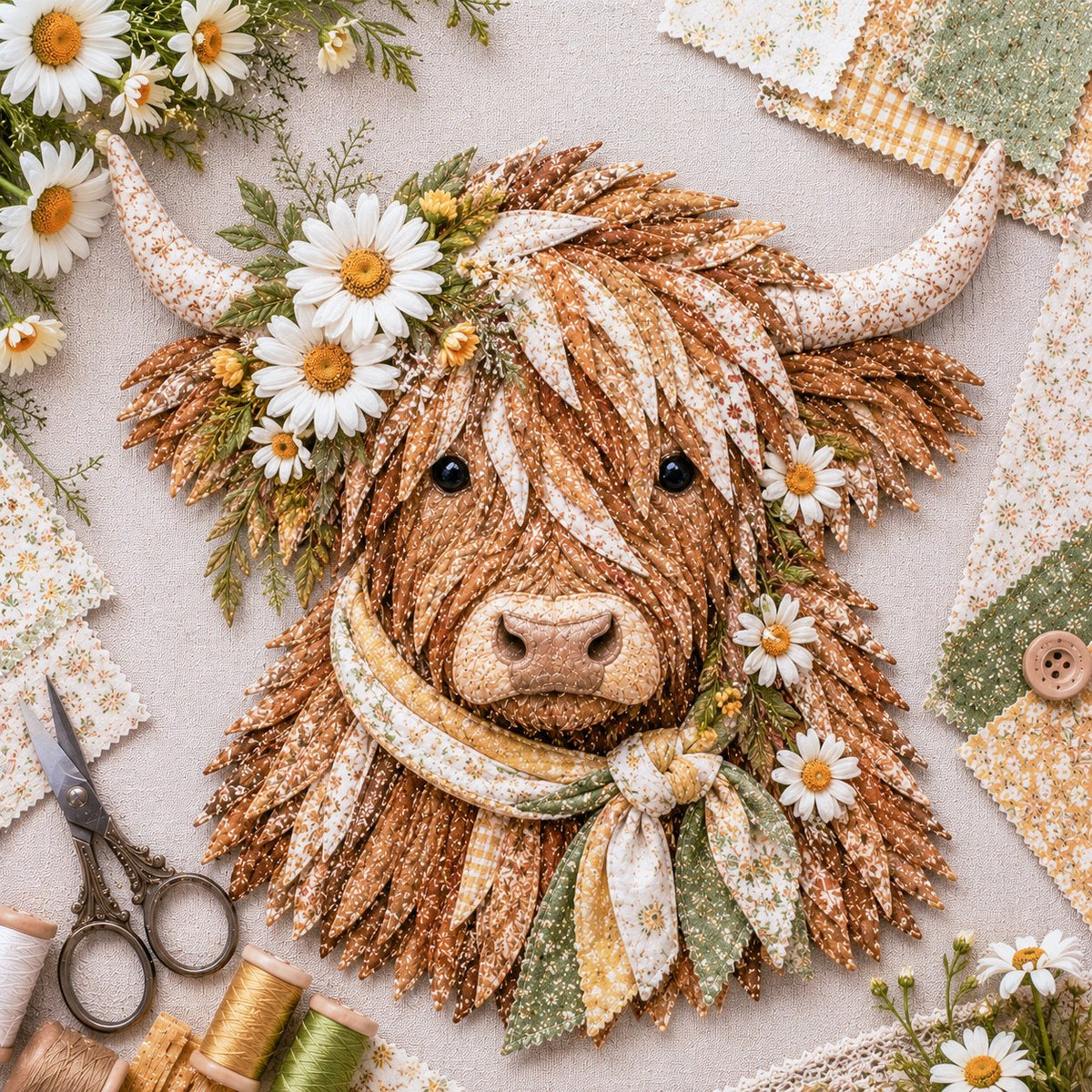⏰LAST DAY 49% OFF - 🐮💐🌸 IEY® Birth Flower Highland Cow 3D Layered Fabric Art DIY Kit | Complete Kit Included ✂️ Pre-Cut Pieces • Glue or Stitch Your Way • Create a Cozy 3D Highland Cow Decor 💕