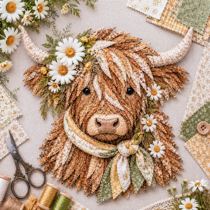 ⏰LAST DAY 49% OFF - 🐮💐🌸 IEY® Birth Flower Highland Cow 3D Layered Fabric Art DIY Kit | Complete Kit Included ✂️ Pre-Cut Pieces • Glue or Stitch Your Way • Create a Cozy 3D Highland Cow Decor 💕