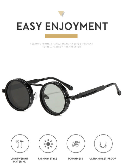 👓 9-Level Adjustable Dimming Polarized Sunglasses with Stepless Rotating Filter, Vintage Steampunk Style