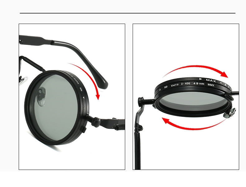 👓 9-Level Adjustable Dimming Polarized Sunglasses with Stepless Rotating Filter, Vintage Steampunk Style