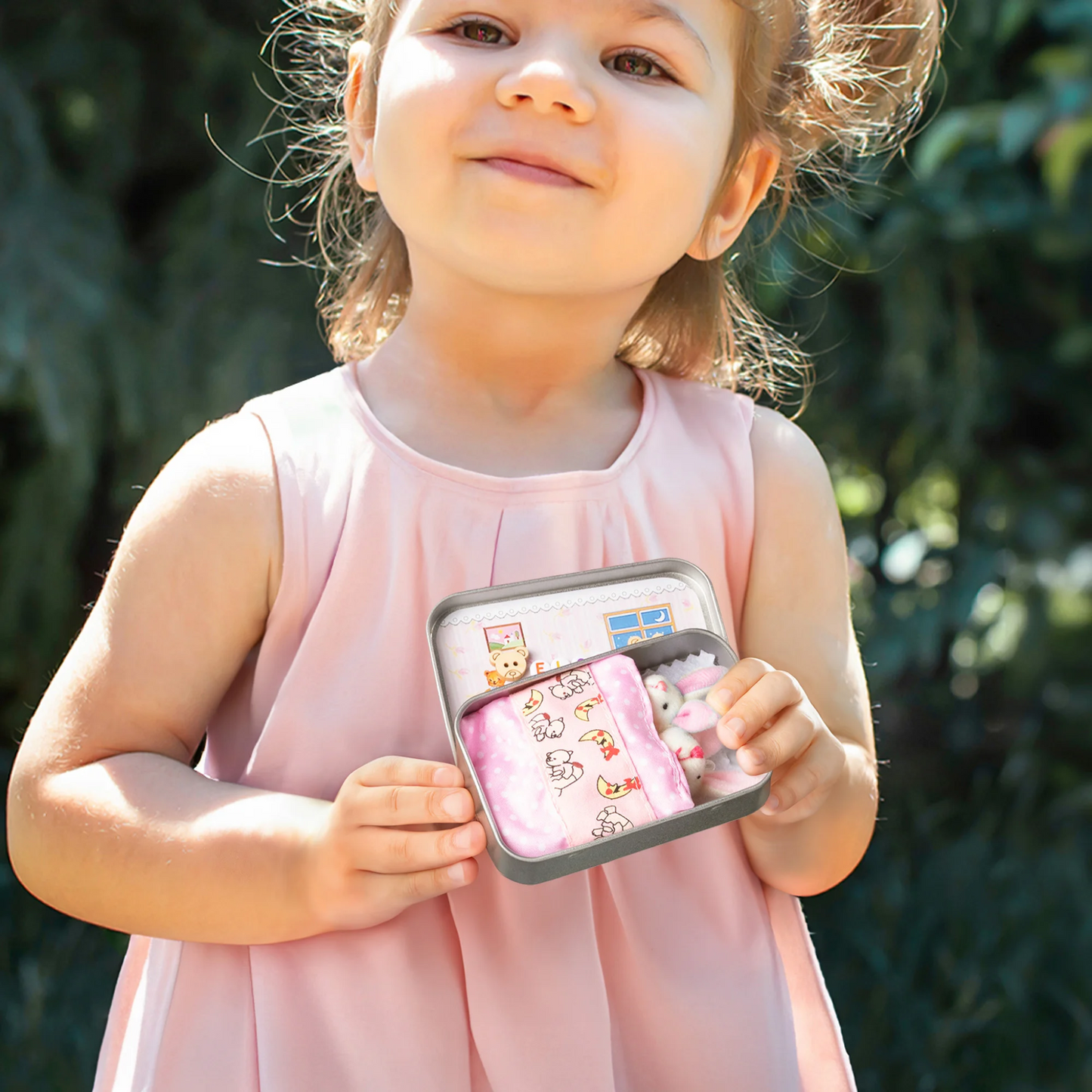 🐰 Personalized Cute Mom and Baby Plush Bunny Mini Pocket Tin Box with Colorful Name Comfort Toy Easter Birthday Gift for Kids