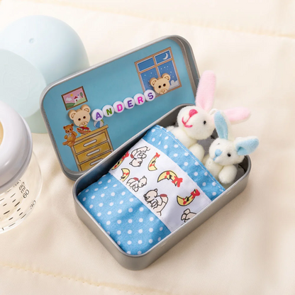 🐰 Personalized Cute Mom and Baby Plush Bunny Mini Pocket Tin Box with Colorful Name Comfort Toy Easter Birthday Gift for Kids