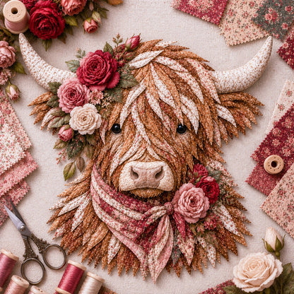 ⏰LAST DAY 49% OFF - 🐮💐🌸 IEY® Birth Flower Highland Cow 3D Layered Fabric Art DIY Kit | Complete Kit Included ✂️ Pre-Cut Pieces • Glue or Stitch Your Way • Create a Cozy 3D Highland Cow Decor 💕