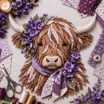 ⏰LAST DAY 49% OFF - 🐮💐🌸 IEY® Birth Flower Highland Cow 3D Layered Fabric Art DIY Kit | Complete Kit Included ✂️ Pre-Cut Pieces • Glue or Stitch Your Way • Create a Cozy 3D Highland Cow Decor 💕