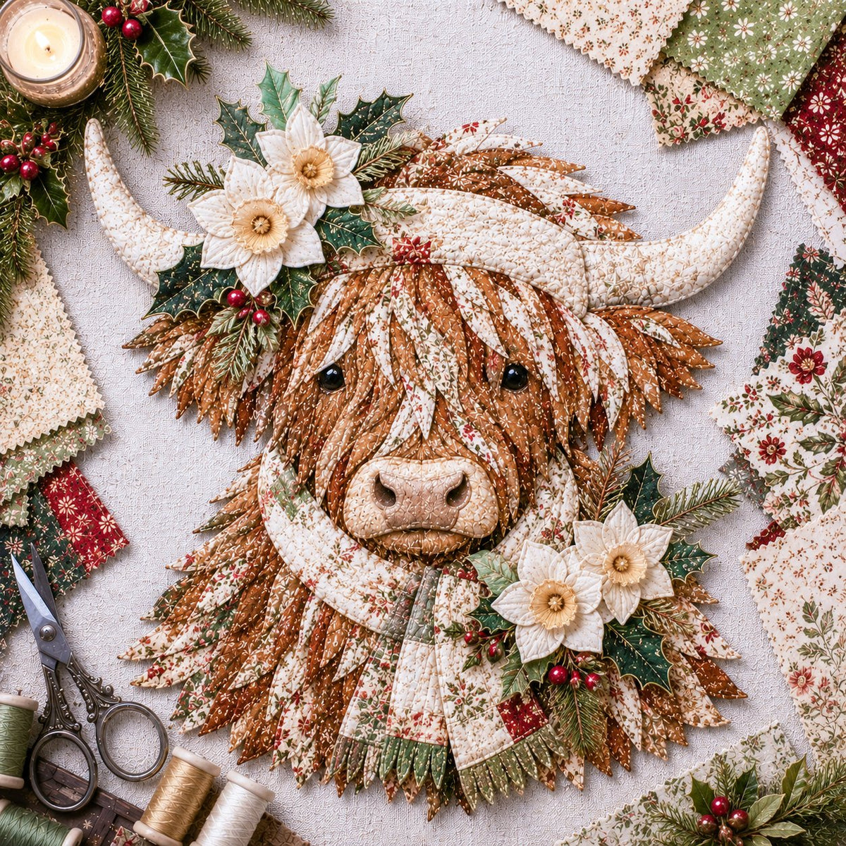 ⏰LAST DAY 49% OFF - 🐮💐🌸 IEY® Birth Flower Highland Cow 3D Layered Fabric Art DIY Kit | Complete Kit Included ✂️ Pre-Cut Pieces • Glue or Stitch Your Way • Create a Cozy 3D Highland Cow Decor 💕