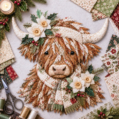 ⏰LAST DAY 49% OFF - 🐮💐🌸 IEY® Birth Flower Highland Cow 3D Layered Fabric Art DIY Kit | Complete Kit Included ✂️ Pre-Cut Pieces • Glue or Stitch Your Way • Create a Cozy 3D Highland Cow Decor 💕