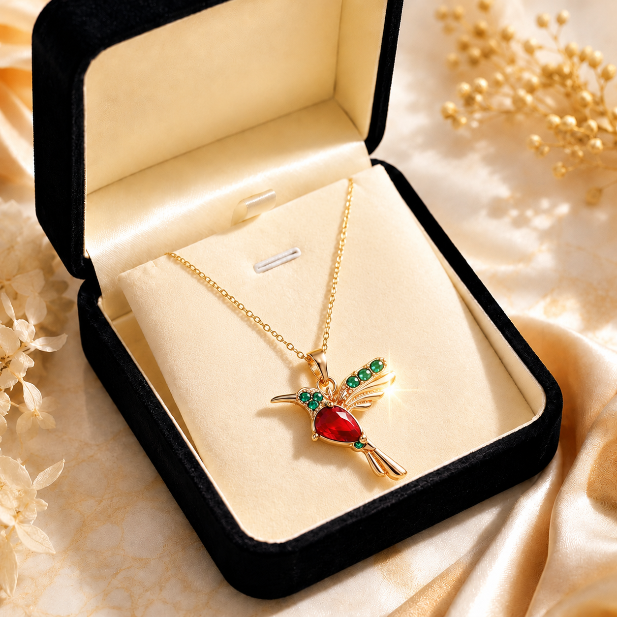 🔥 Last Day: 50% OFF!! | CZTICLE® 🦜2026 Brand-New Upgrade 💥 Exquisite Red Agate Hummingbird Necklace  with Bonus Earrings