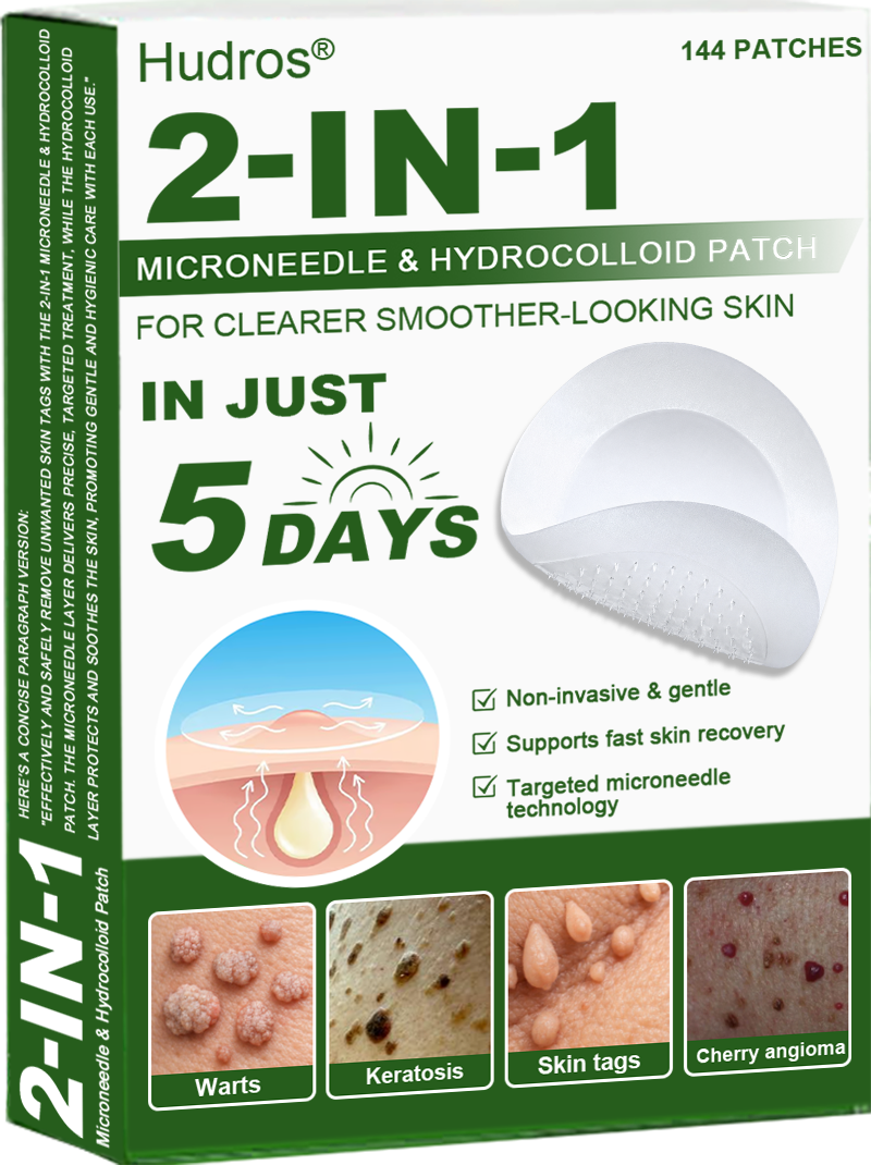📌Hudros® 2-in-1 Microneedle & Hydrocolloid Patch | Raised Moles,Acne,  Flat Warts & Skin Tags Remover | Improves Wrinkles, Scars & Blemishes | Invisible Star Pimple Patches for Face & Body | 144 Count